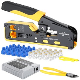 RJ45 Crimp Tool Kit Pass Through Ethernet Crimper Kit Cat5 Cat6 Cat7 Crimping Tool Kit,All-in-One Stripping Cutting Crimping Tool for RJ11/RJ12 Standard,RJ45 Pass Through Connectors