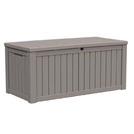 CRO DECOR 150-Gallon Weatherproof Outdoor Storage Box with Woodgrain Finish -light coffee