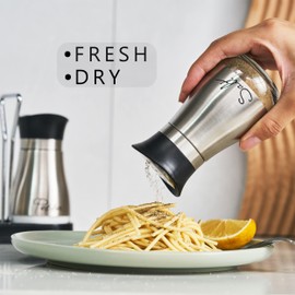 Lonffery Salt and Pepper Shakers Set, Stainless Steel Salt Containers with Glass Bottle for Table, RV, Camp, BBQ, Set of 2