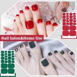 SILPECWEE 8 Sheets Full Nail Wraps for Toes Dark Solid Color Toe Stickers Decals Polish Strips Gel Self Adhesive Toenails Manicure Design With File