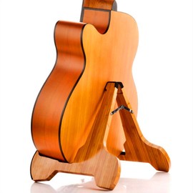Miwayer Guitar Stand Real Bamboo A-Frame Folding Thickened Universal, with Soft Leather Protection, Safe Non-Slip Portable Stringed Instrument Stand, for Acoustic, Classical, Electric Guitar, Bass…
