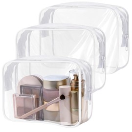3 Stück Kulturtasche Transparent, 19 × 13 × 5 cm Flugzeug PVC Kosmetiktasche Durchsichtig, Wasserdicht Durchsichtiger Kulturbeutel, Kleine Reise Make-Up Tasche für Männer, Frauen, Kinder, Familie