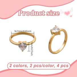 HOBBIESAY 4Pcs Heart Rhinestone Thin Rings Size 6 Promise Eternity Heart Finger Rings Trendy Crystal Love Ring Minimalist Love Ring Supplies for Women Birthday Party DIY Decoration Craft 0.65 Inch