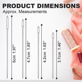 Sewing Needles Sharp Point, 50 pcs 4 Assorted Size Eyes - Stitching Needles, Hand Sewing, Embroidery, Cross Stitching, Chenille 1.97", 1.85", 1.65", 1.46"