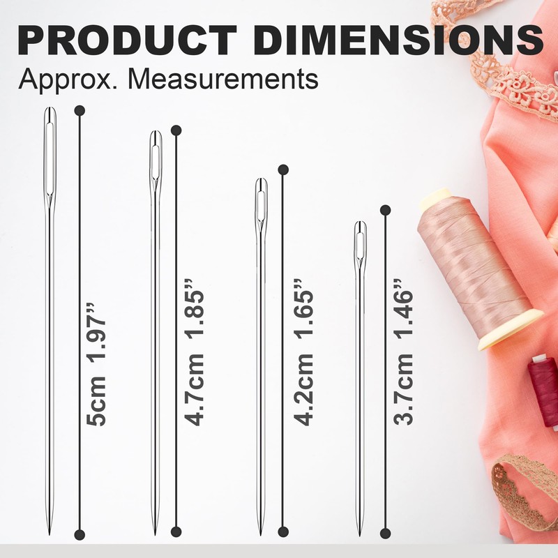 Sewing Needles Sharp Point, 50 pcs 4 Assorted Size Eyes