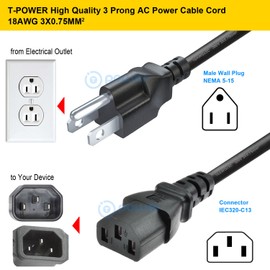 T POWER 4 FT Long 3 Prong AC Power Cord for Instant Pot Pressure Cookers, Rice Cookers, Soy Milk Makers, and Other Kitchen Appliances Power Cord Model PC-WAL1 3pin
