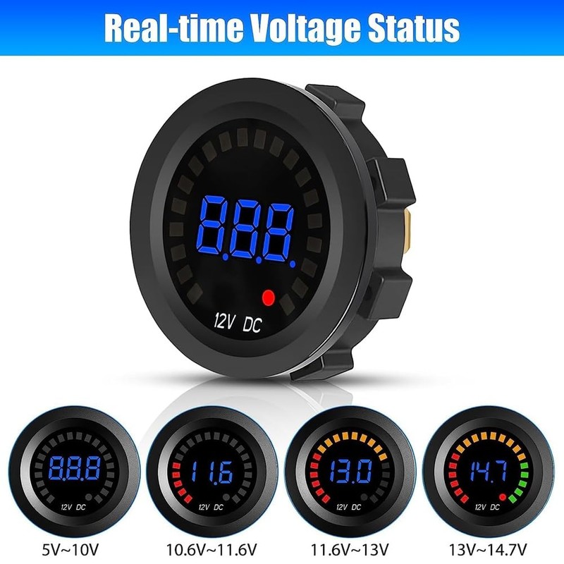Byttlerom Voltage Meter,12V LED Digital Display Voltage Meter Car Voltmeter