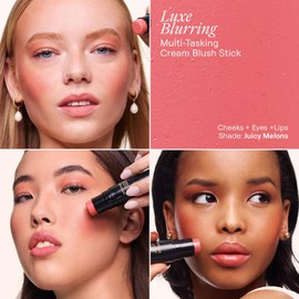 Nudestix Nudies Matte Lux – 3-in-1 Soft-Matte Blush Stick for Cheeks, Eyes & Lips with Built-In Brush Cream-to-Powder Finish with Blurring Effect Juicy Melons