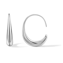 925 Sterling Silver Hoop Earrings for Women - Hypoallergenic Silver Teardrop Earrings, Hollow Lightweight Chunky Dangle Earrings for Sensitive Ears