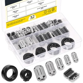 Mardatt 32Pcs 7 Sizes Clip-on Ferrite Ring Core RFI EMI Noise Suppressor Cable Clip for 3.5mm/ 5mm/ 7mm/ 9mm/ 13mm/ 15mm/ 42 * 24 * 16mm Diameter Cable, Grey