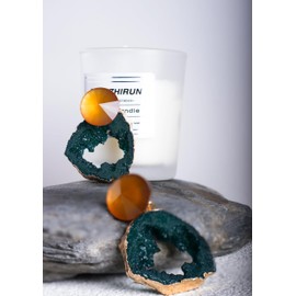 MyuSuiRan Statement Drop Earrings, Green Crystal Resin with Gold Accent, Natural Stone Design