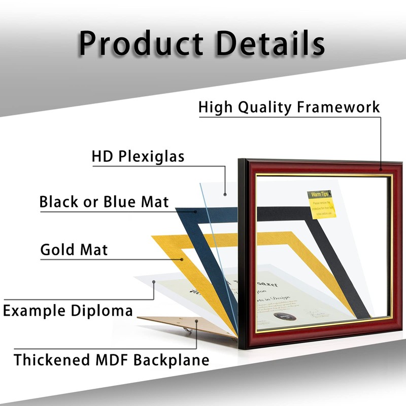 Minesaxel Diploma Frame 14x17 with Black Mat Fits Document, Certificate
