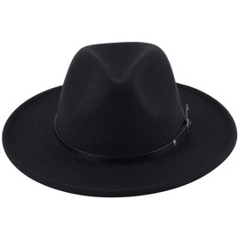 Women Classic Fedora Hat 1920s Wide Brim Felt Jazz Hats Panama Dress Hat Rancher Boho Fedora Western Hats with Belt Buckle Black