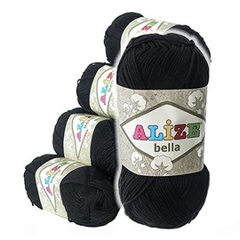Alize Bella Cotton Knitting Yarn Plain Colour Selection 60 Black 500 g
