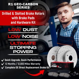 R1 Concepts Rear Brakes and Rotors Kit |Rear Brake Pads| Brake Rotors and Pads| Optimum OEp Brake Pads and Rotors |Hardware Kit|fits 2010-2022 Lexus GX460; Toyota 4Runner, FJ Cruiser