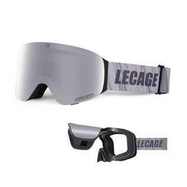 LECAGE Folding Ski Goggles for Men and Women, Frameless Mirrored Ski Goggles with Magnetic Anti-Fog Snowboard Goggles UV Protection Snow Goggles (Silver)