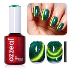Cat Eye Emerald Green Magnetic Gel Nail Polish - 0.5 Fl Oz UV LED Holographic Glitter Gel Nail Art DIY Manicure