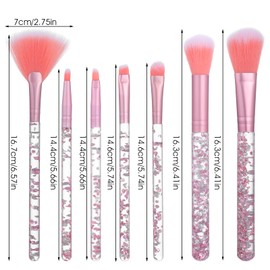 Piriuuo 7 Pcs Glitter Crystal Makeup Brush Set, Bedazzled Makeup Brushes Cute Fan Blush Powder Lip Highlight Eye Shadow Make up Brush Set with Sequins Handle Professional Make up Brushes for Girls