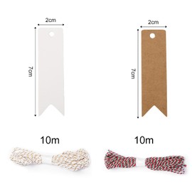 Pack of 200 Kraft Paper Labels and 4 Rolls Jute String, Hanging Gift Labels for Weddings, Parties, Christmas, Birthdays, DIY Gift Decorations