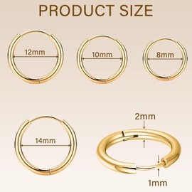 4 Pairs Stainless Steel Hoop Earrings, Gold Hoop Earrings Huggie Earrings Small Gold Hoop Earrings for Women Men 8/10/12/14mm