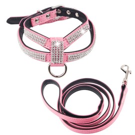 Dogs Kingdom Full Rhinestone Crystal Pet Dog Harness Leash Set Customized Rhinestone Puppy Small Dog Chihuahua Harness Leash 2Pcs