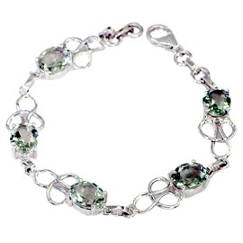 RIYO Green Amethyst 925e Jewellery List Bracelet Charms Silver l 7.5 Inches Sbragam-28005, Sterling Silver Silver, Green Amethyst