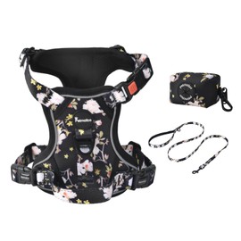 Petmolico No Pull Dog Harness Set, 2 Leash Attchment Easy Control Handle Reflective Vest Dog Harness Small Breed, Small Dogs Harness and Leash Set with Poop Bag Holder, Small Yellow Peach Blossom