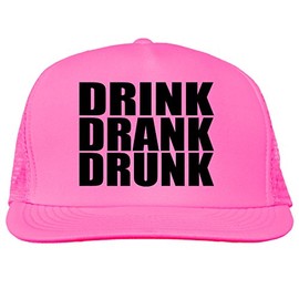 Drink, Drank, Drunk Bright neon Truckers mesh snap Back hat in Neon Pink - One Size