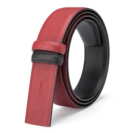 Vatee's Reversible Genuine Leather Belts without Buckle For Men Replacement Belt Strap 34mm Wide 110cm Long Burgundy Red & Black