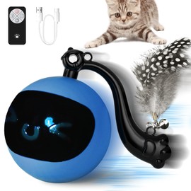snoslme Interactive Cat Toy Ball with Remote Control, Automatic Moving & Rolling Cat Feather Toy, USB Rechargeable, Motion Activated Remote Control Cat Toy for Indoor Cats (Blue)