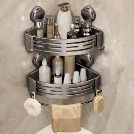 Tofaney Repisas para Baño Ventosa Esquinero para Baño Regadera Sin Taladro Estante Organizador de Regadera Metal de Aluminio Porta Shampoo Antióxido G