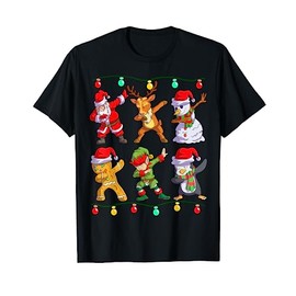 Christmas Kids Boys Men Dabbing Santa Elf Deer Friends Xmas T-Shirt, black