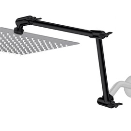 Rain Shower Head Extension Arm, 16 Inch Joint Metal Shower Extented Arm, Height/Angle Adjustable Double Adjustable, with 1/2 Universal Connection, Flexible Rise or Lower, Black