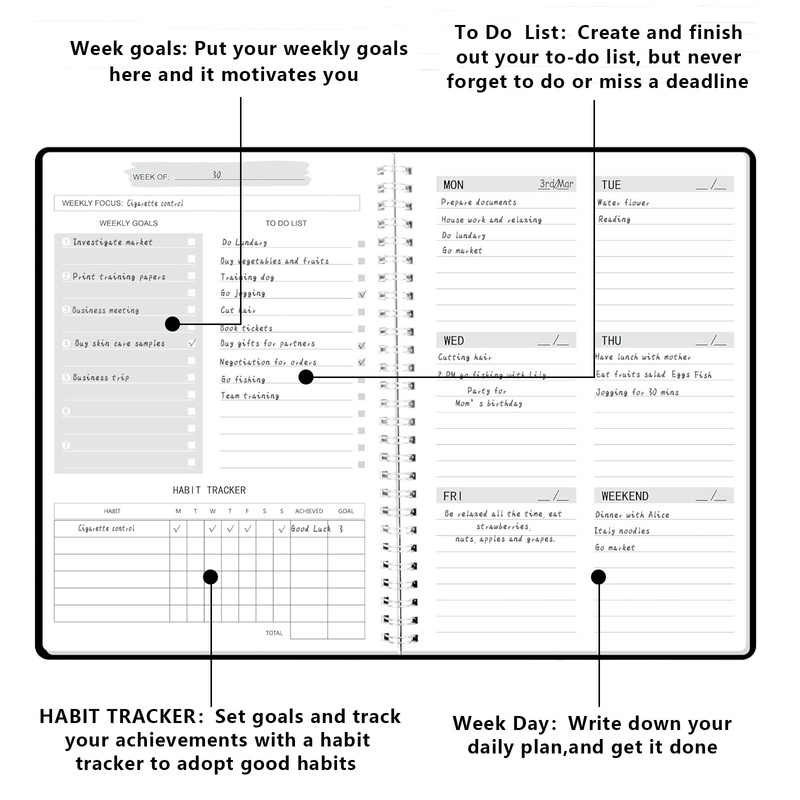 Moseem Weekly Planner Notebook, Undated A5 Planner Notebook Daily Planner