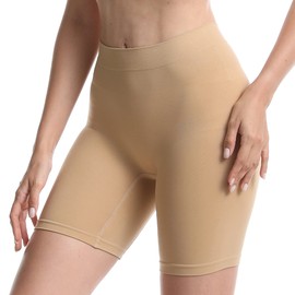 MELERIO Women's Slip Shorts, Comfortable Boyshorts Panties, Anti-chafing Spandex Shorts for Under Dress (Beige, 4-6)