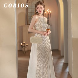 CORIOS Women's Evening Bag Rhinestone Handbag Women's Glitter Clutch Rhinestone Shoulder Bag Bridal Handbag Removable Chain Shoulder Bag Small Bag for Wedding Evening Party Dance Party, gold,