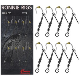 Luroad 8 Pcs Ronnie Rigs with Boilie Screws, Curved Barbless Barbed Carp Fishing Ronnie Rig Hooks with Teflon Coated, Hair Rigs for Carp Fishing