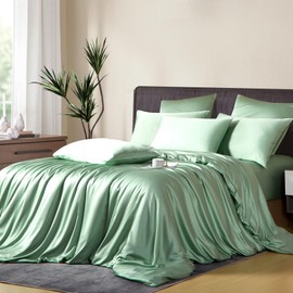 YASMENG Bamboo Bed Linen, 155 x 220 cm, Green Bed Linen, 50% Bamboo and Microfibre, Silky Bed Linen, Soft, Breathable, Cooling Bamboo Fibres, 3-Piece Bed Linen with Zip and 2 Pillowcases 80 x 80 cm