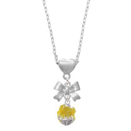 Delight Jewelry Hot Yellow Hibiscus Flowers Spinner Silvertone Bow Heart Necklace, 18+2" Extender