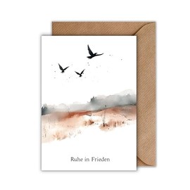 WBdesignz Sympathy Card with Envelope - Condolence Card Funeral Card Mourning Landscape Watercolour Sympathy Card Birds (DIN A6)