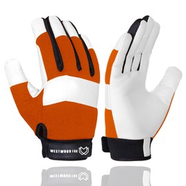 WESTWOOD FOX Gardening Working Gloves Garden Thorn Proof Flexible Heavy Duty Leather Mechanic Utility Dexterity Breathable Construction Gloves for Work Mens Women (Small, Orange)
