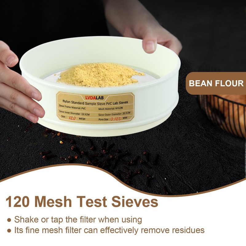 PVC Nylon Lab Sieve 120 Mesh(0.125mm), LVDALAB 7.9Inch(20cm) Diameter Sample