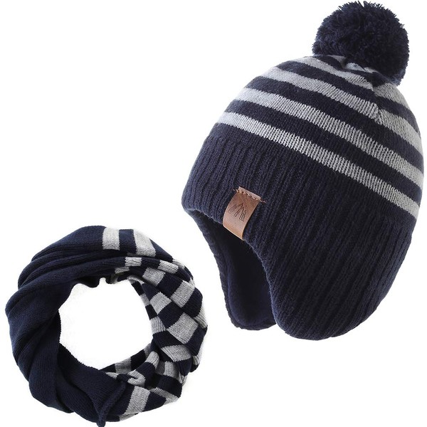 LMLALML Boys Winter Hat Scarf Set Earflap Knitted Beanie for