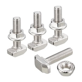 sourcing map M6x25mm T Slot Drop-in Bolt and M6 Hexagon Flange Nut Set, 10 Sets Hammer Head T-Bolt T Shape Stud Sliding Screw for 30 Series Aluminum Profile