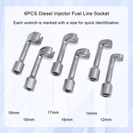 Yuesstloo 1/2" Dr Injection Line Socket Wrench Set, 6pc 12pt Diesel Fuel Line Socket Set, L-Type Injection Line Socket with 12 14 16 17 18 19mm Wrenches, Fuel Line Dismantling Removal Tool