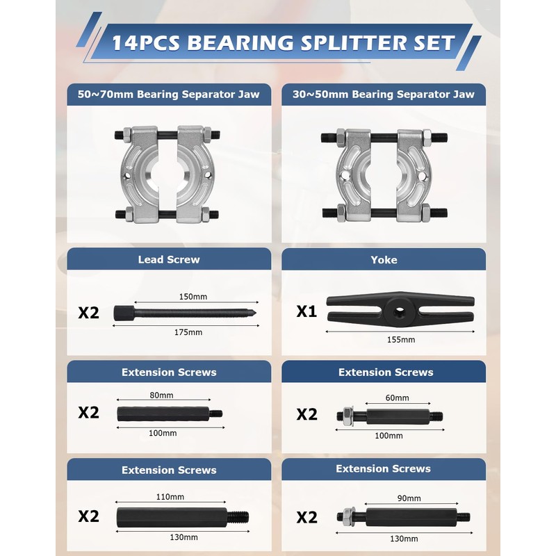 DAYUAN 14pcs Bearing Separator Puller Set, Heavy Duty 5 Ton