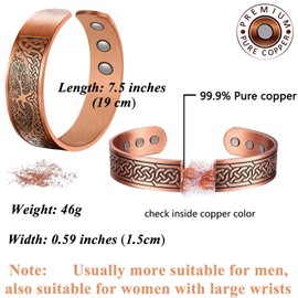 Vicmag 2PCS Copper Magnetic Bracelet for Men Ultra Strength Magnets 99.99% Solid Pure Copper Cuff Bangles (Adjustable Size with Gift Box) (Tree of Life & Ax Viking)