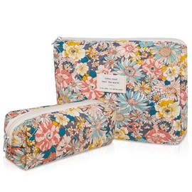 2PC Makeup Bag Set, Cute Cosmetic Bag for Women Girls, Floral Coquette Aesthetic Toiletry Bag, Travel Make Up Organizer Bag (South Twigs Flower)