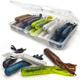 VMSIXVM 20Pcs Tube Baits Soft Plastic Worms Bass Fishing Lures for Tube Jig Heads Hook Freshwater Saltwater, 3.5 Inch