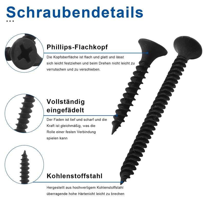 NINDEJIN Drywall Screws with Coarse Thread M3.5 Screws Kit Set